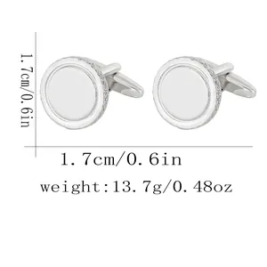 Silver round cufflinks with white enamel face and knurled edges for men's formal shirts