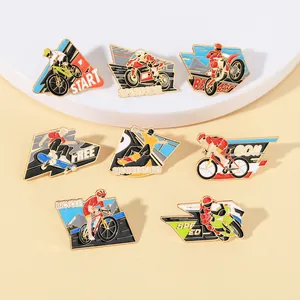 Detailed set of 8 extreme sports enamel pins featuring motorcycles and skateboards