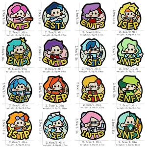 Size and weight specifications for 16 MBTI personality type enamel metal pins