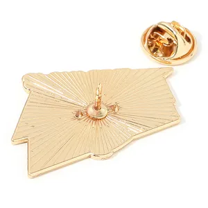 Golden racing motorcycle badge with anti-slip texture and butterfly clasp closure