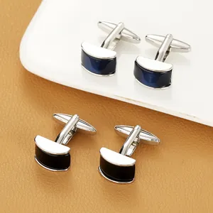 Minimalistische Legierung Herren Manschettenknöpfe Silber Geometrisch Blau Schwarz Zubehör Für Business Hochzeit Hemden Schmuck