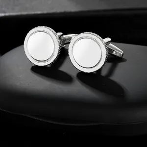 Luxury Men Silver Round Alloy Cufflinks With Knurled Edge Polished Mirror Surface Business Shirt Studs Formal Wedding Accessories