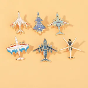 Set of six military aircraft enamel pins with gold metal edges for backpack decoration