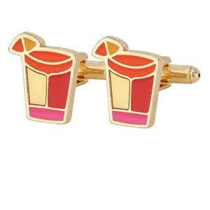 Elegant gold cocktail drink cufflinks with colorful enamel inlay for men formal wear