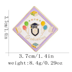 Diamond-shaped graduation enamel brooch with academic cap and balloons design