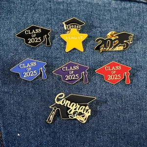 Set of 7 colorful enamel graduation pins including 2025 mortarboard and Class of 2025 badges