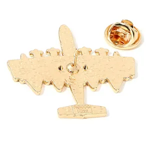 Golden AG600 plane badge souvenir with butterfly clutch back and textured metal finish