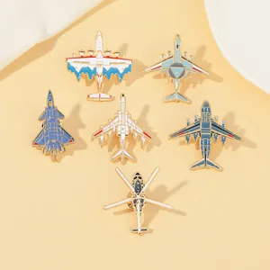 Set of 6 aviation enamel pins featuring fighter jets and helicopters for backpacks