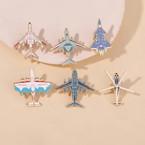 Detailed collection of six different fighter jet enamel pins on a minimal white display