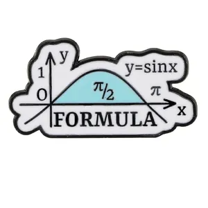 Mathematical formula enamel pin with y=sinx function graph on white background