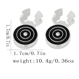 Minimalist round black gemstone cufflinks with silver frame and 1.7cm diameter