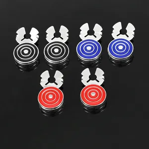 Detailed set of 6 magnetic golf ball markers with black, blue, and red target patterns