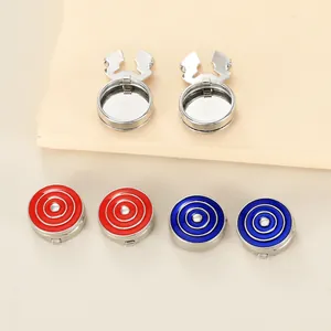 Business geometric metal cufflinks with blue and red enamel inlay in a classic round design
