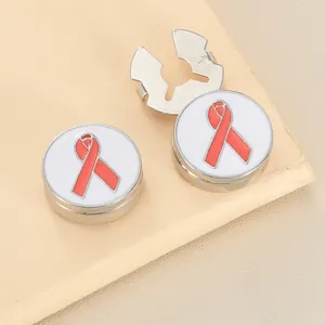 Men's business silver cufflinks with white enamel and red ribbon pattern for suits