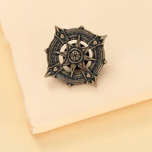Vintage Bronze Alloy Compass Star Brooch Pin British Style Nautical Anchor Lapel Pin For Men Women Suit Accessories Gift