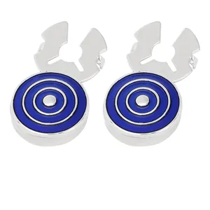 Pair of elegant business blue enamel cufflinks with silver metal base in circular design