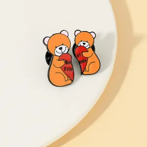 Schattige Cartoon Beer Hart Best Friends Emaille Spelden Legering Splitsen Broche Badge Voor Tassen Kleding Vrouwen Kinderen