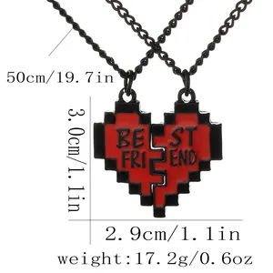 Pixel hart ketting set voor beste vrienden met rood puzzel ontwerp hanger