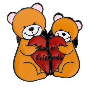 Leuke zinklegering beer en hart emaille pins met Best Friends gravure voor tassen