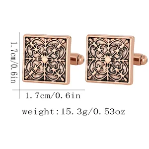 Boutons de manchette carrés gravés baroque or rose, taille 1,7 cm et poids 15,3 g