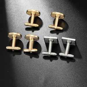 Ensemble de boutons de manchette ronds dorés et carrés argentés pour chemises d'homme