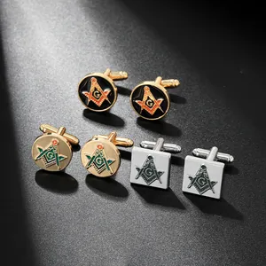 Boutons de Manchette Tendance Symbole Maçonnique Alliage Émail Ronds Carrés pour Hommes Costume Chemise Affaires Mariage Bijoux Cadeau