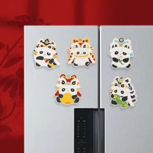 Calamita da Frigorifero Panda Danza del Leone in Stile Cinese Lega di Zinco Smalto Adesivo Magnetico Decorativo Casa Cucina