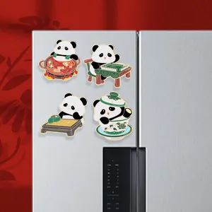 Cute panda fridge magnets set featuring Chinese hot pot, mahjong, and tea culture designs