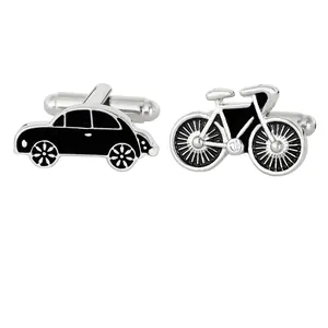 Silver car and bicycle shaped metal cufflinks for men's formal French shirts