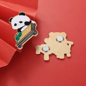 Detail of panda metal fridge magnet with zinc alloy paint and dual strong back magnets