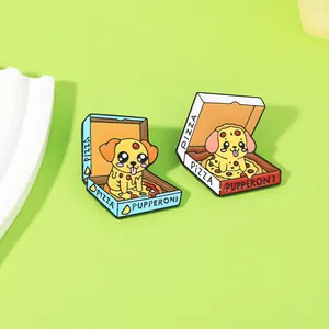 Creative Cartoon Pizza Box Puppy Enamel Brooch Pin Cute Animal Food Alloy Lapel Badge For Clothes Bag Accessories