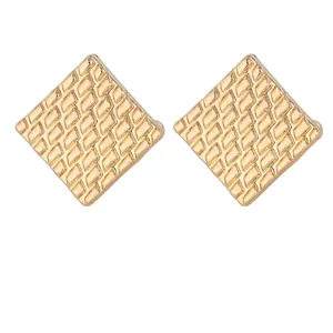 Mens square gold cufflinks with geometric grid texture and elegant metallic finish