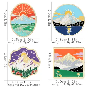 Lot de broches émaillées paysage avec motifs de montagne et détails de dimensions