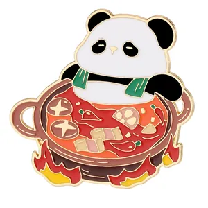 Creative panda in a hot pot cartoon enamel magnet made of durable golden zinc alloy