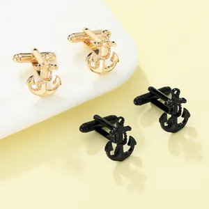 Men Nautical Boat Anchor Cufflinks For Shirts Gold Black Alloy Polished Business Formal Wedding Party Jewelry Accessory Gift