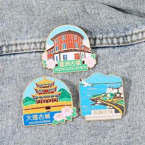 Set de 3 pines esmaltados viaje Dali Yunnan con monumentos de Xizhou y ciudad Dali