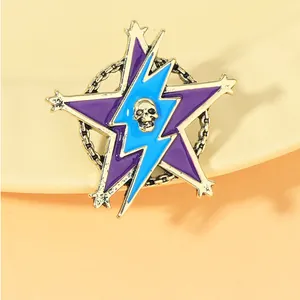 Gothic Punk Pentagram Brooch Enamel Skull Lightning Star Lapel Pin Vintage Alloy Badge Fashion Jewelry For Men Women