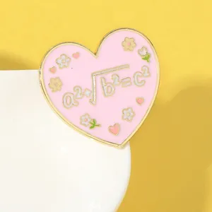 Creative Pink Heart Enamel Pin With Math Formula Flower Pattern Alloy Brooch For Backpack Clothes Decoration Jewelry Gift