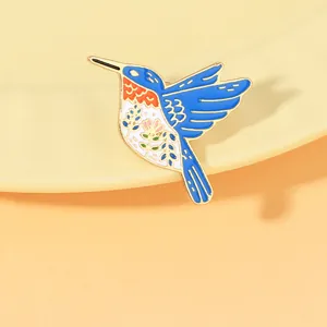 Vintage Alloy Enamel Hummingbird Brooch With Floral Pattern Colorful Drip Oil Animal Lapel Pin For Women Men Jewelry Gift