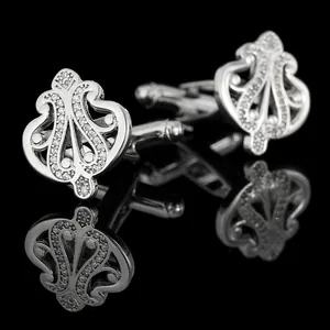 Vintage Hollow Copper Cufflinks With White Zirconia Silver Plated Luxurious Shirt Accessories For Men Wedding Banquet Jewelry