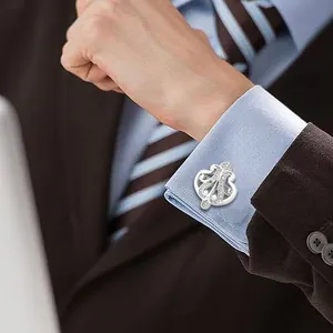 Elegant silver crown cufflinks with micro-inlaid zircon for formal business suits