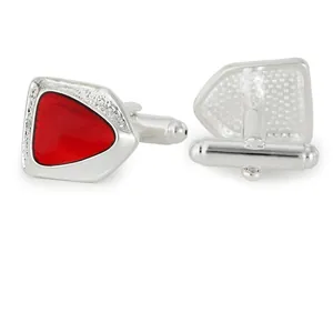 Boutons de manchette luxe pour homme en argent avec émail rouge en forme d'écu