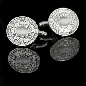 Boutons de Manchette Homme Vintage Pierre Œil de Chat Cuivre Incrusté de Strass Motif Volutes Accessoire Chemise