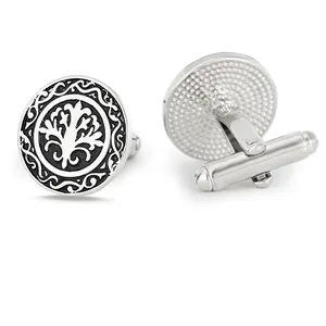 Vintage silver-plated cufflinks with tree totem and classic bullet back closure