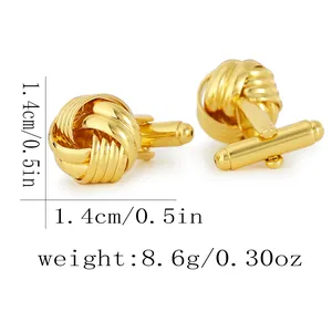 Boutons de manchette nœud doré pour hommes avec design torsadé et finition polie