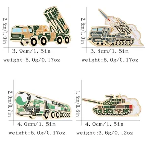 Set of four military metal badges featuring DF-41 missile and tank designs for bags