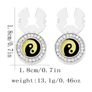 Boutons de manchette Tai Chi Yin Yang pour hommes avec cristaux blancs de 1,8 cm diamètre