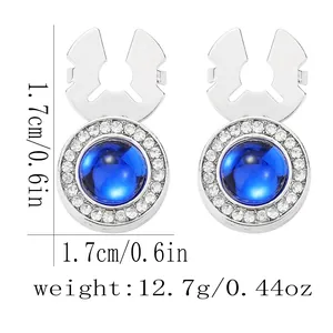 Elegant round silver cufflinks with deep blue gemstone and sparkling rhinestone halo