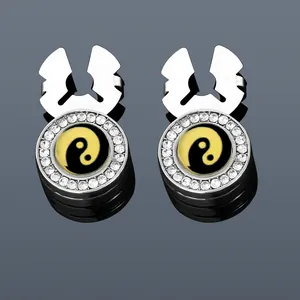 Boutons de Manchette Ronds pour Chemise Française en Alliage Strass Émail Yin Yang Tai Chi Boutons de Manchette pour Hommes Femmes Affaires Mariage Bijoux