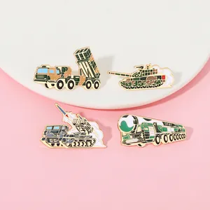 Detailed close-up of military pin set featuring DF-41 missile launcher and battle tanks